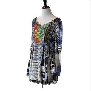 Ania A. Swing Open Knit Ruffle Mixed Media Tunic Size Medium